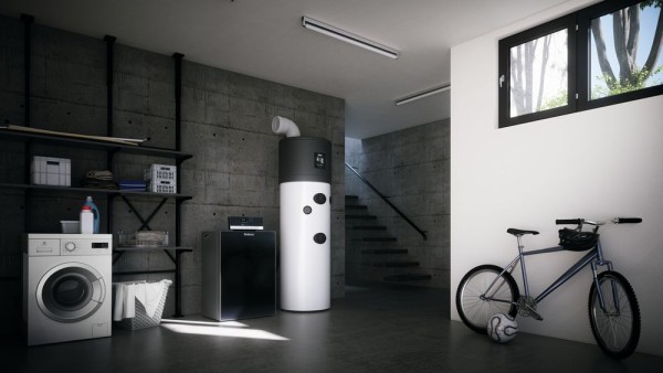 Warmtepompboiler in een moderne kelder