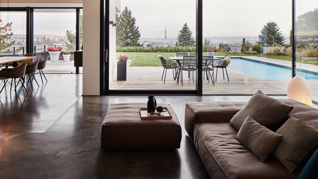 living room with couch and pillows