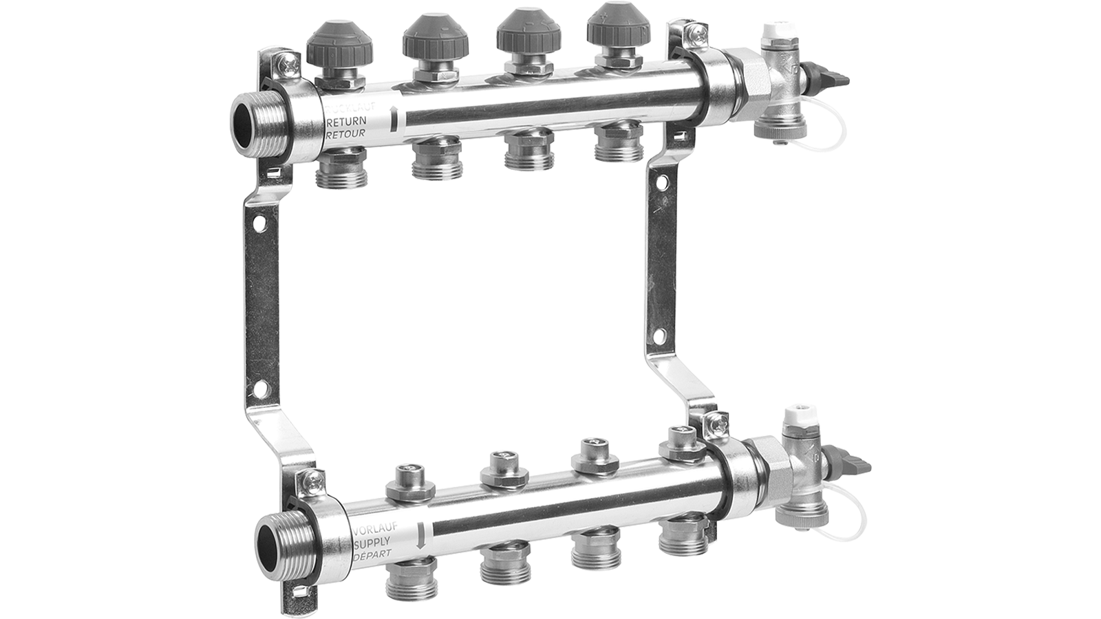 Heizkreisverteiler 8-fach Mit Durchflussmessern - Edelstahl Für Fußbodenheizung Mit Manueller Entlüftung