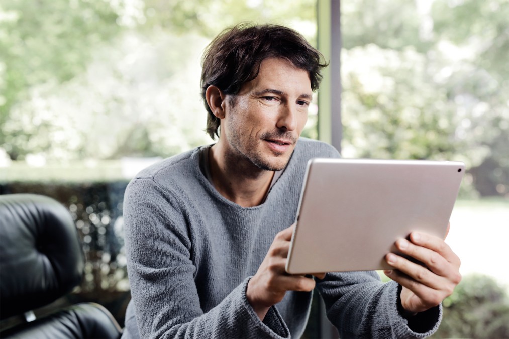 man with tablet