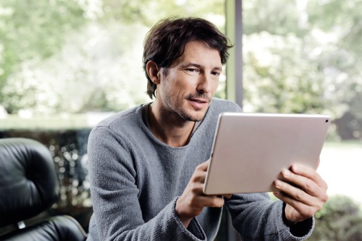 man with tablet