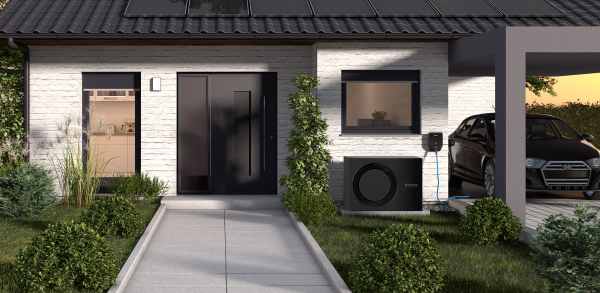 Moderný bungalow s tepelným čerpadlom a wallboxom Buderus